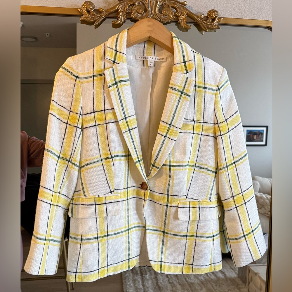 Veronica Beard VB Schoolboy Yellow + Green Plaid  Dickey Jacket Blazer 6 - Picture 2 of 11